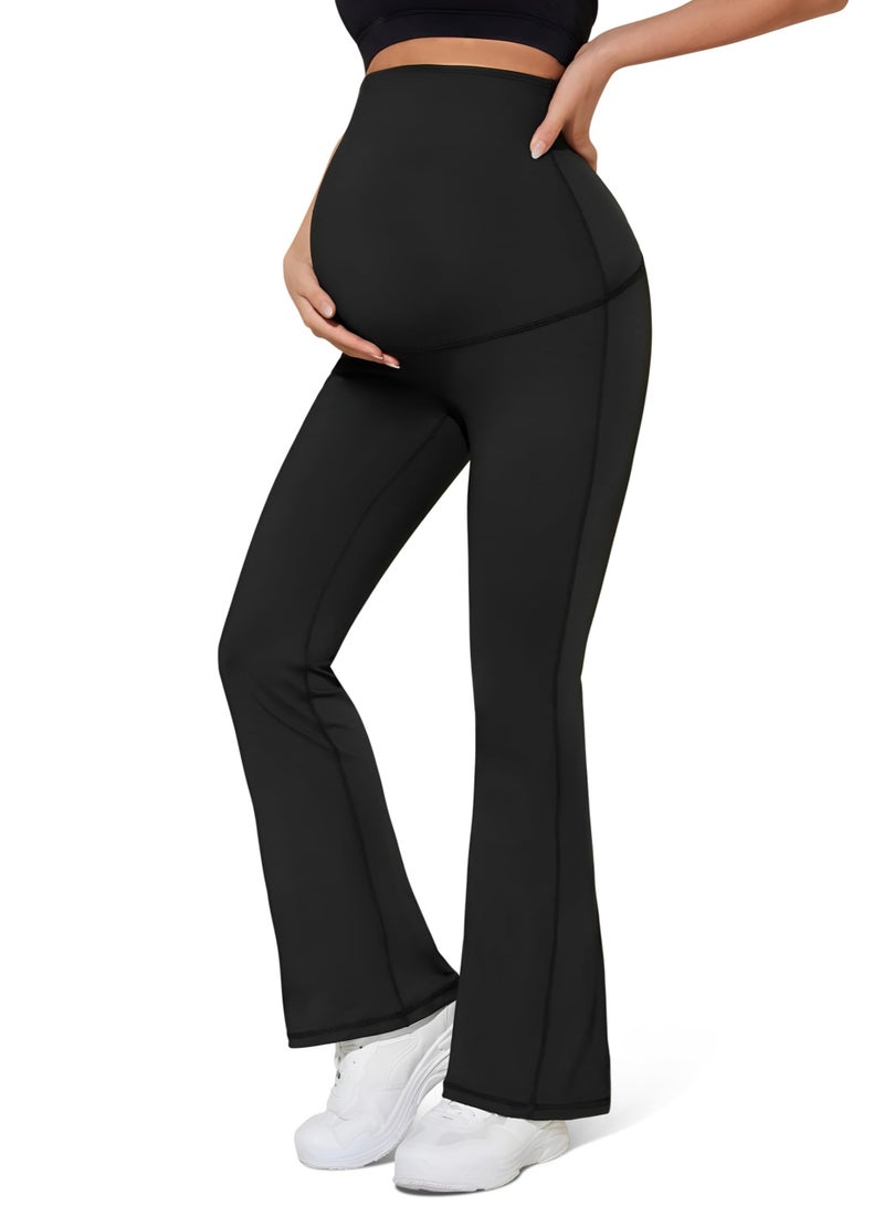 Maternity Flare Leggings Over The Belly - Buttery Soft Pregnancy Bell Bottom Pants for Lounge Yoga Casual, XXL - Image 1