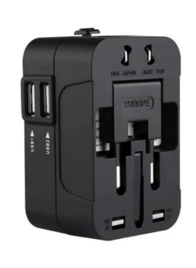 3-in-1 Universal Travel Power Adapter, Multi-Country Socket Converter with Dual USB Ports (2.4A) US/EU/UK/AU Plug Global Travel Adapter for Laptops, Phones, Tablets, Black  - Image 5