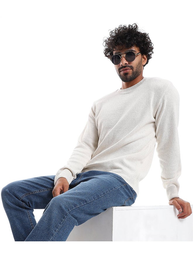 Andora Plain Pattern Round Collar Pullover _ Off White  - Image 1