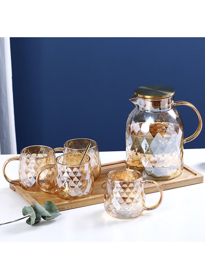 Japanese-style Glass Cold Kettle Set Heat-resistant High-temperature Teapot Cold Boiling Water Cup Pot Household Cold Kettle Pot Cup-Capacity:Blue Ling 1.4 Pot +4 Cup (No Bracket, No Frame) - Image 1
