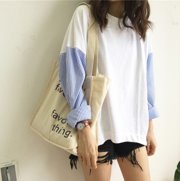 Striped Patchwork Long-Sleeve T-Shirt for Women, 2025 Spring and Autumn New Korean Style Loose Hong Kong Style Trendy Internet Celebrity Ins-Style Top - Image 2