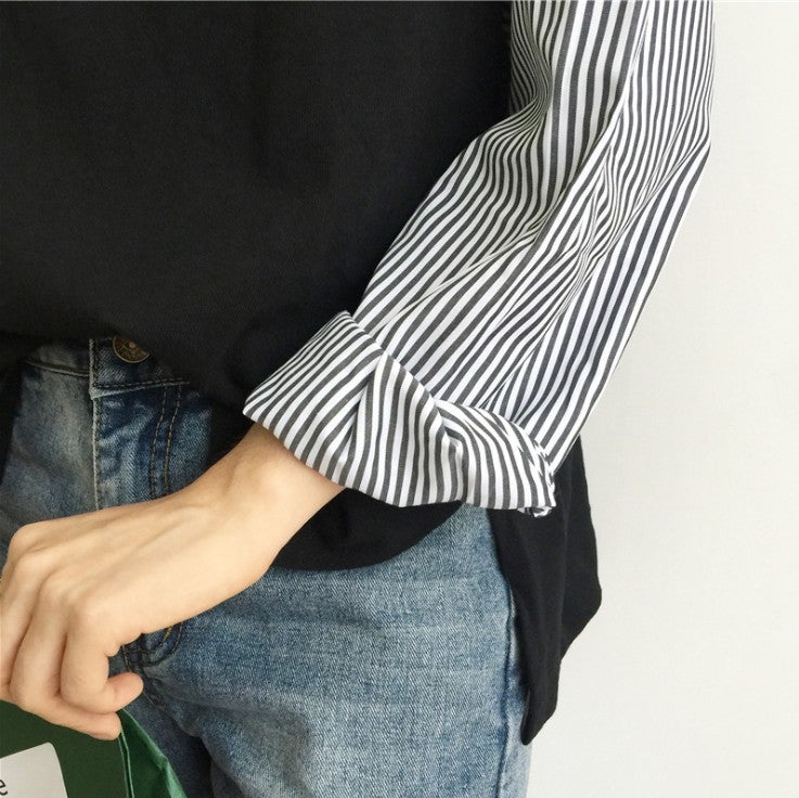 Striped Patchwork Long-Sleeve T-Shirt for Women, 2025 Spring and Autumn New Korean Style Loose Hong Kong Style Trendy Internet Celebrity Ins-Style Top - Image 4