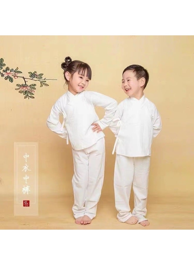 Children's Mid-layer Top And Pants Hanfu Chinese Style Underwear Base Pants Kids All-season White Elastic Waistband Direct From Manufacturer