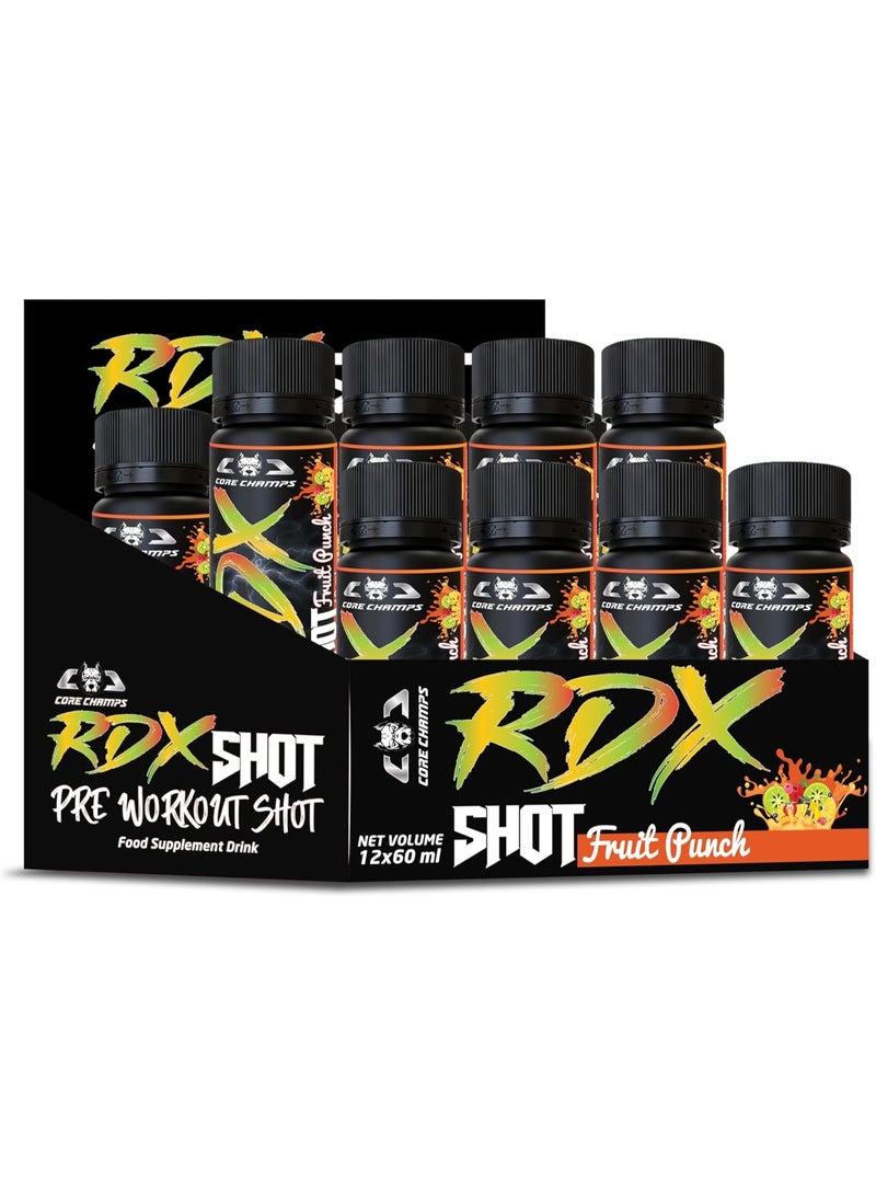 كور تشامبس RDX مشروب ما قبل التمرين – بنكهة عصير الفواكه | عبوة 60 مل × 12 مشروب طاقة مع بيتا ألانين، كافيين، سيترولين، إل-أرجينين وإل-كارنيتين | معزز طاقة فوري للقوة والتركيز والتحمل - Image 1