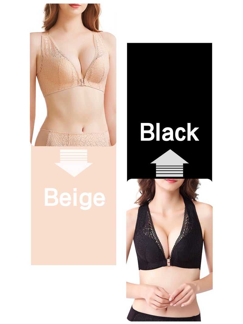 Women Lace Bra Front Closure No Underwire Plus Size Bras - Image 2