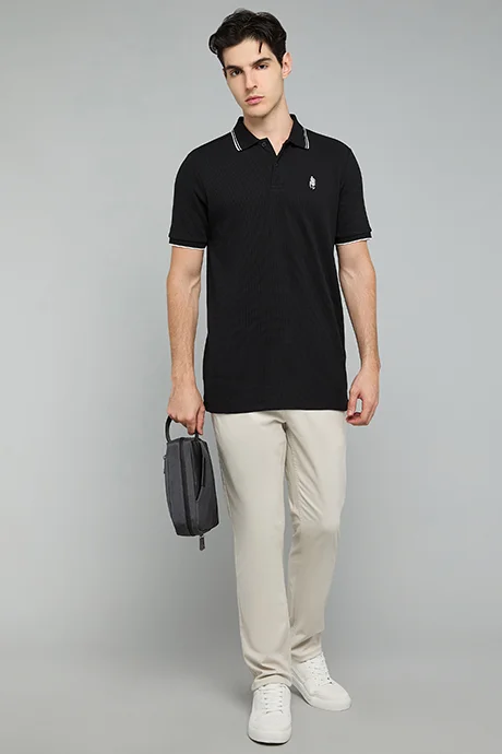 أر أند بي Textured Polo T-Shirt with Short Sleeves