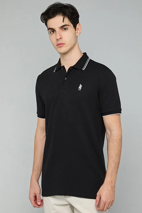أر أند بي Textured Polo T-Shirt with Short Sleeves