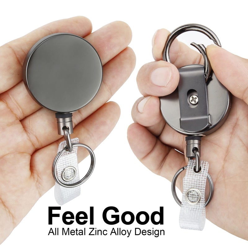 Will Well 2 Pack Heavy Duty Retractable Badge Holder Reel, Will Well Metal ID Badge Holder with Belt Clip Key Ring for Name Card Keychain [All Metal Casing, 27.5" UHMWPE Fiber Cord, Reinforced Id Strap] - Image 2