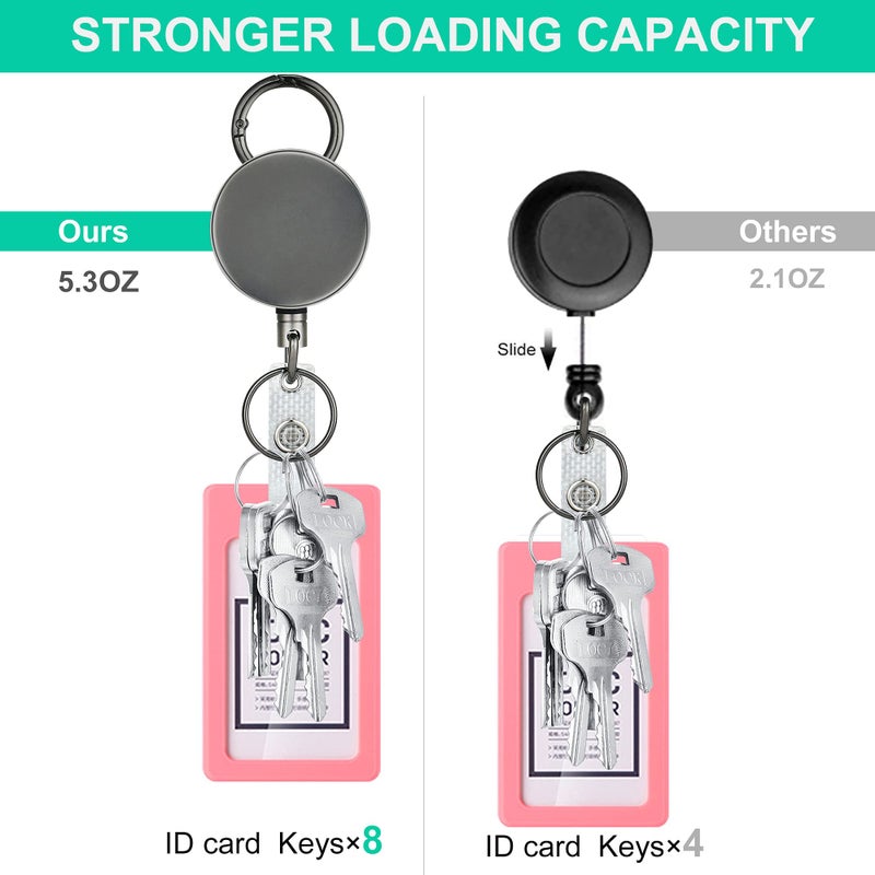 Will Well 2 Pack Heavy Duty Retractable Badge Holder Reel, Will Well Metal ID Badge Holder with Belt Clip Key Ring for Name Card Keychain [All Metal Casing, 27.5" UHMWPE Fiber Cord, Reinforced Id Strap] - Image 3