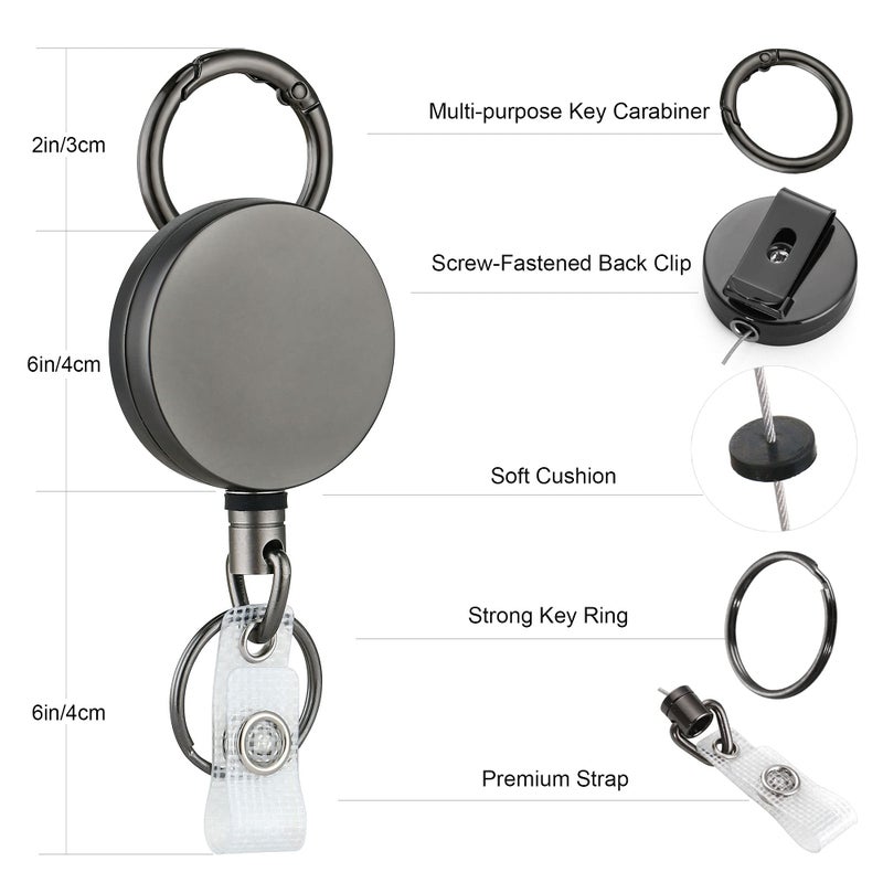 Will Well 2 Pack Heavy Duty Retractable Badge Holder Reel, Will Well Metal ID Badge Holder with Belt Clip Key Ring for Name Card Keychain [All Metal Casing, 27.5" UHMWPE Fiber Cord, Reinforced Id Strap] - Image 5
