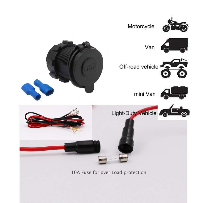 WYMECT Dual USB Charger Socket Waterproof Power Outlet 12V/24V 2.1A for Car Boat Marine RV with Blue LED - Image 5