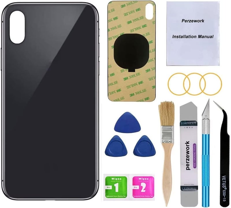 Perzework OEM Rear Back Glass Replacement for iPhone X 5.8 inches with Reparing Toolkit and Pre-Installed Adhesive (Space Gray/Black) - Image 1