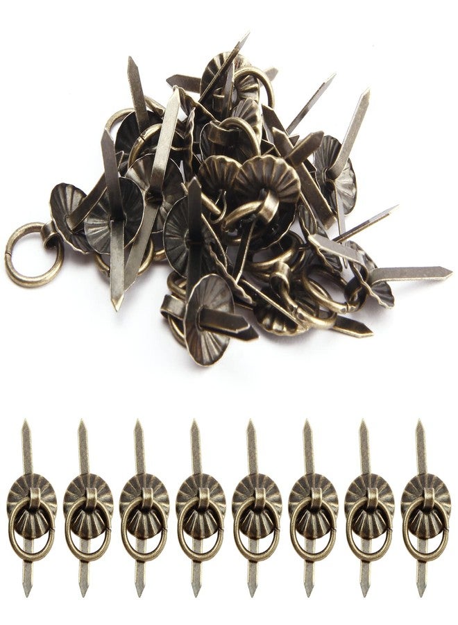 MroMax 50Pcs Metal Brad Fasteners Mini Pull Ring Handle DIY Crafts Decoration for Decorative Jewelry Box Chest Drawer Cabinet or Small Journals Bronze - Image 1