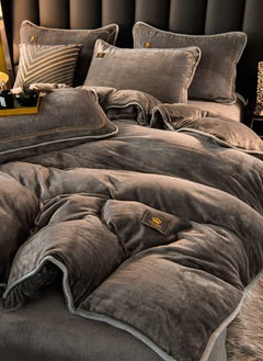 Sharpdo Sharpdo Four-piece Quilt Cover Set, Winter Bedding Sheet Set, Short Plush, Warm and Comfortable, 1*Quilt Cover (No Quilt Core),1*Fitted Sheet,2*Pillowcase,Grey 200*230CM  - Image 1