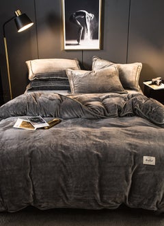 Sharpdo Sharpdo Four-piece Quilt Cover Set, Winter Bedding Sheet Set, Short Plush, Warm and Comfortable, 1*Quilt Cover (No Quilt Core),1*Fitted Sheet,2*Pillowcase,Grey 200*230CM  - Image 2