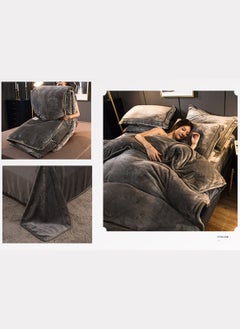 Sharpdo Sharpdo Four-piece Quilt Cover Set, Winter Bedding Sheet Set, Short Plush, Warm and Comfortable, 1*Quilt Cover (No Quilt Core),1*Fitted Sheet,2*Pillowcase,Grey 200*230CM  - Image 3