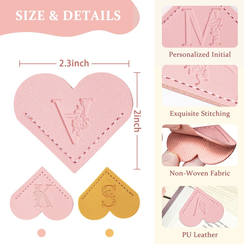 Aganmi 2 Pcs Personalized Gifts Heart Leather Bookmarks, Cute Custom Initial Letter Bookmarks Corner Page Book Marks Reading Accessories Stocking Stuffers for Women Readers Book Lovers Teachers (M) - Image 3