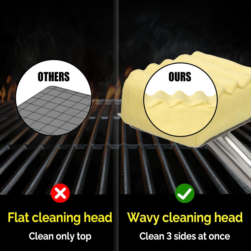 XUDAKAIXIN Grill Brush Bristle Free,Aramid Fiber Wavy Pad Seamless-Fit Cast Iron/Stainless-Steel Grates,BBQ Replaceable Scraper Cleaning Head,Safe Grill Cleaner for Outdoor Grill,Gifts for Men/Dad - Image 3