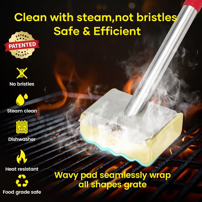 XUDAKAIXIN Grill Brush Bristle Free,Aramid Fiber Wavy Pad Seamless-Fit Cast Iron/Stainless-Steel Grates,BBQ Replaceable Scraper Cleaning Head,Safe Grill Cleaner for Outdoor Grill,Gifts for Men/Dad - Image 2