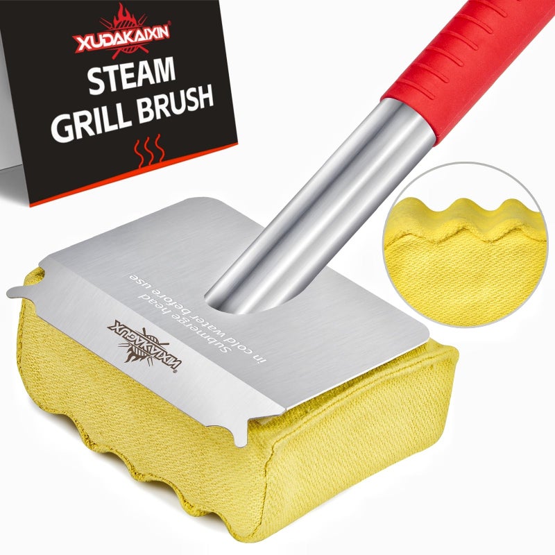 XUDAKAIXIN Grill Brush Bristle Free,Aramid Fiber Wavy Pad Seamless-Fit Cast Iron/Stainless-Steel Grates,BBQ Replaceable Scraper Cleaning Head,Safe Grill Cleaner for Outdoor Grill,Gifts for Men/Dad - Image 1
