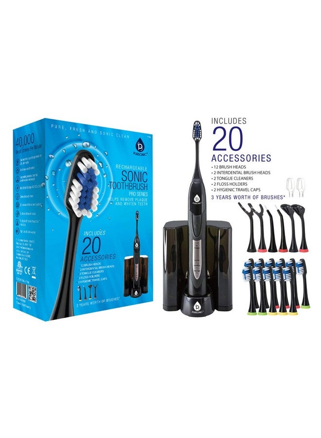 Pursonic S520 Rechargeable Sonic Toothbrush Includes 20 Accessories: 12 Brush Heads & More Black - Image 1