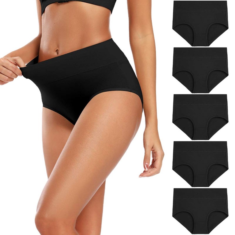 Molasus Women's Soft Cotton Underwear Briefs High Waisted Postpartum Panties Ladies Full Coverage Plus Size Underpants Black,4XL - Image 3