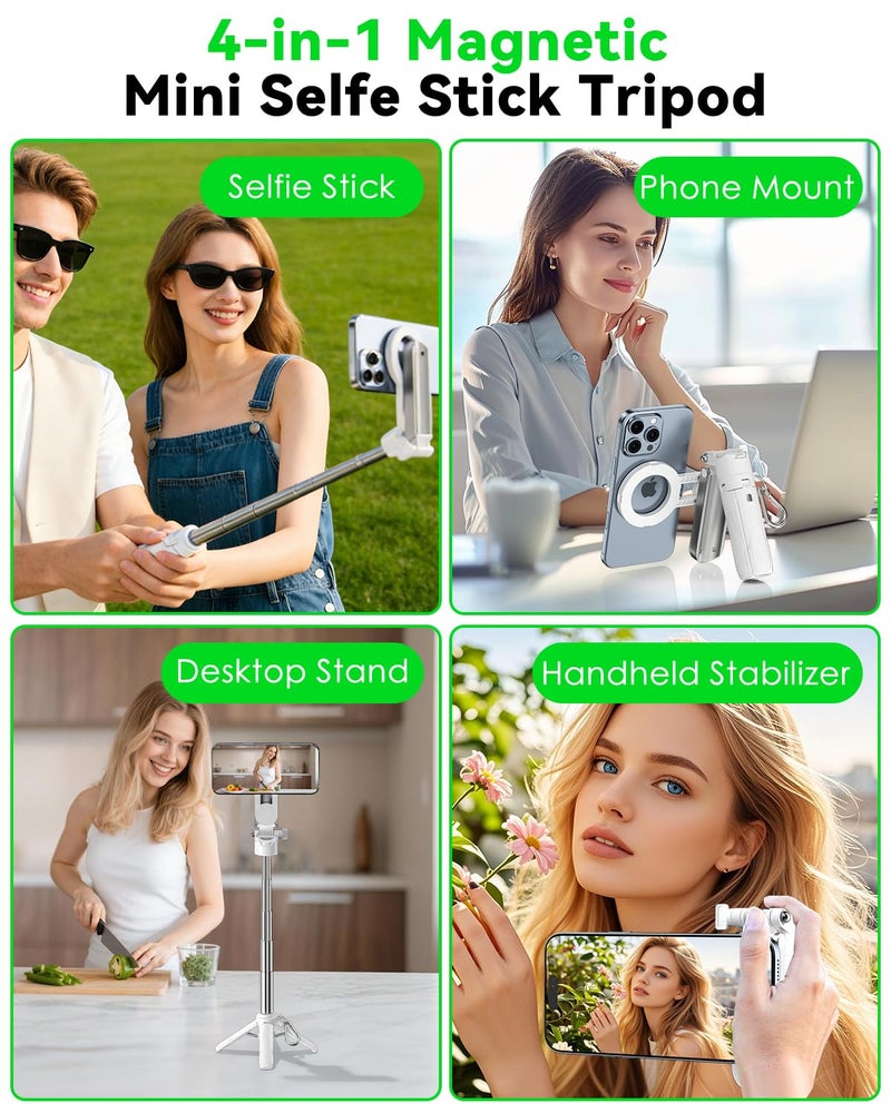 CloudValley Magnetic Selfie Stick & Mini Tripod, 360° Rotation Extendable Handheld Stabilizer/Camera Grip with Remote, 5 in 1 Portable Phone Stand for iPhone/Android, Travel Vlog, Live Stream, White - Image 2