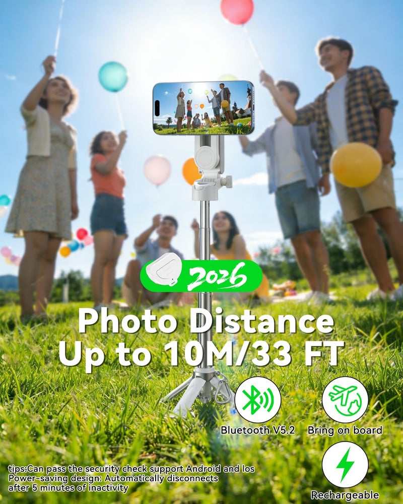 CloudValley Magnetic Selfie Stick & Mini Tripod, 360° Rotation Extendable Handheld Stabilizer/Camera Grip with Remote, 5 in 1 Portable Phone Stand for iPhone/Android, Travel Vlog, Live Stream, White - Image 3