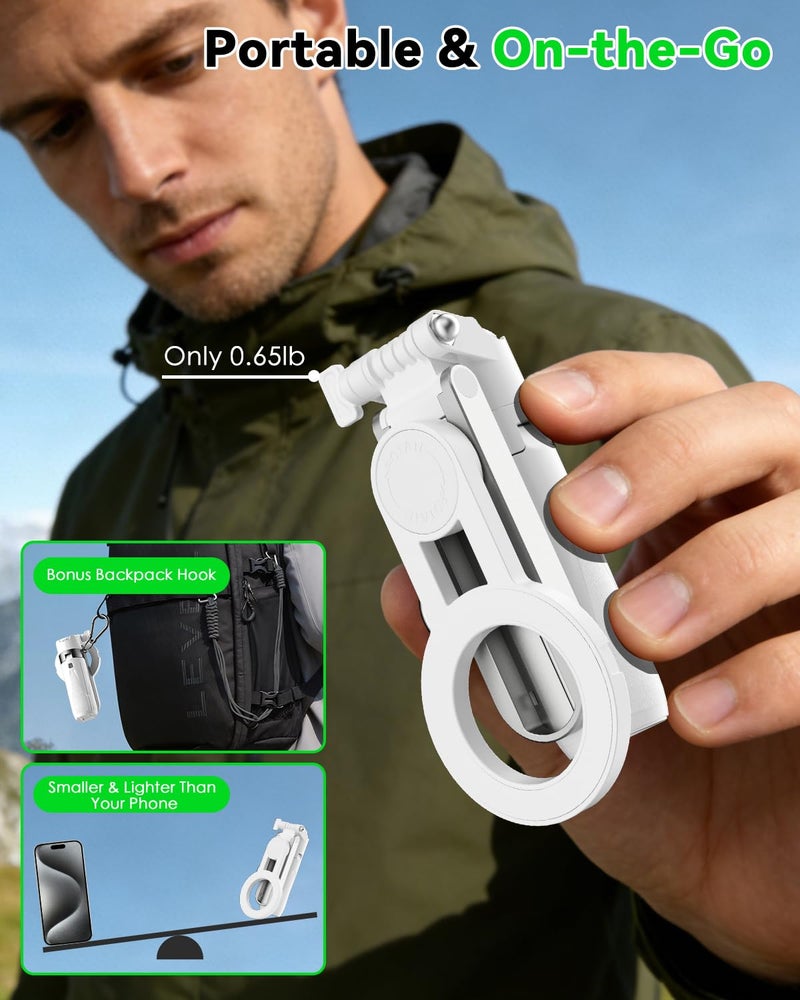 CloudValley Magnetic Selfie Stick & Mini Tripod, 360° Rotation Extendable Handheld Stabilizer/Camera Grip with Remote, 5 in 1 Portable Phone Stand for iPhone/Android, Travel Vlog, Live Stream, White - Image 4