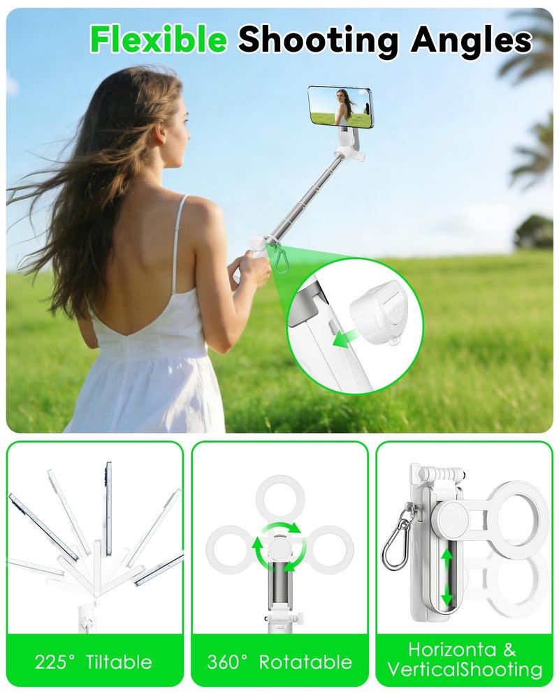 CloudValley Magnetic Selfie Stick & Mini Tripod, 360° Rotation Extendable Handheld Stabilizer/Camera Grip with Remote, 5 in 1 Portable Phone Stand for iPhone/Android, Travel Vlog, Live Stream, White - Image 5