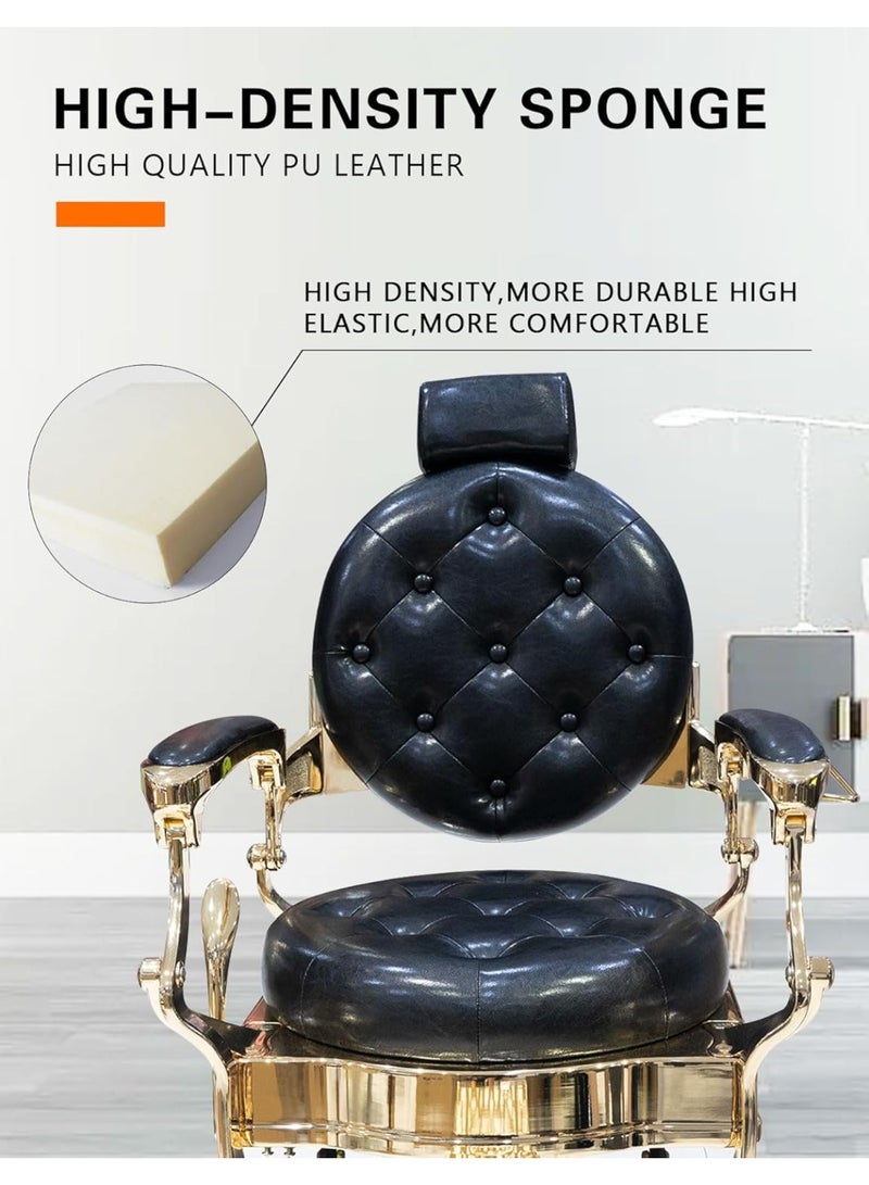 Meishida Barber Chair Heavy Duty Metal Frame, Large Pump Hydraulic, Swivel & Reclining Chair, Men's Hair Styling, Hair Cutting Salon Chair (Gold-black)  - Image 4