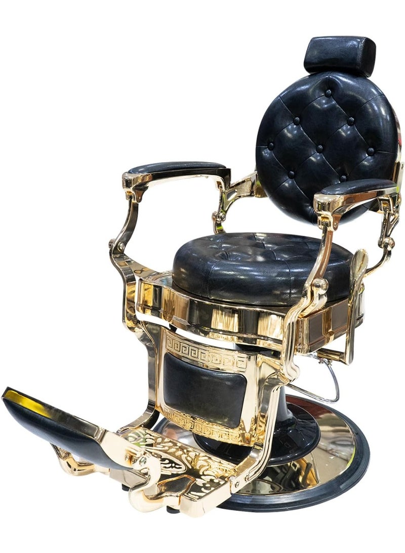 Meishida Barber Chair Heavy Duty Metal Frame, Large Pump Hydraulic, Swivel & Reclining Chair, Men's Hair Styling, Hair Cutting Salon Chair (Gold-black)  - Image 1