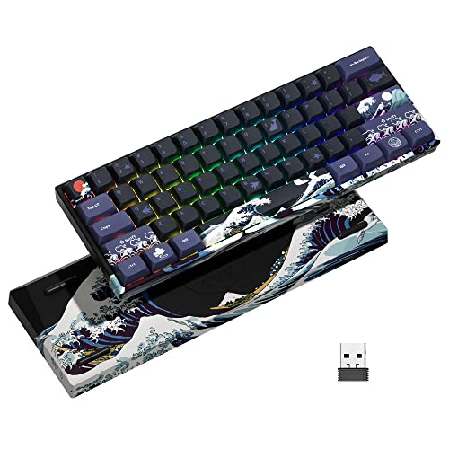 HITIME XVX 60% Gaming Keyboard, RGB 3-Modes Wireless Mechanical Keyboard, Mini 60 Percent Gamer Keyboard with Hot-Swappable Pre-lubed Linear Switch for Windows & Mac (Great Wave Off Kanagawa), M61 Pro - Image 1