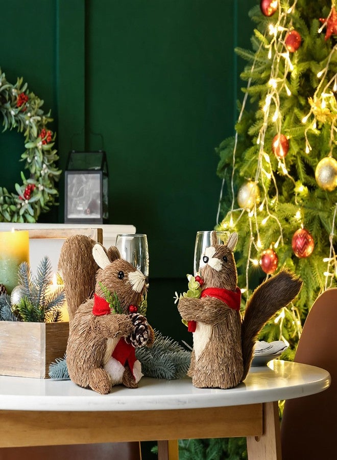 Chalyna مجموعة شالينا من قطعتين من زينة السنجاب المصنوعة من السيزال لعيد الميلاد، تمثال سنجاب لتزيين المنزل، حيوانات الغابة، زينة عيد الميلاد الريفية للطاولة والمكتب، ديكور داخلي مستوحى من الغابة، هدية عيد الميلاد - Image 4