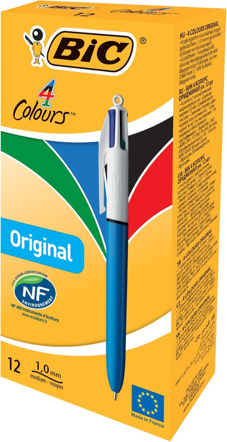 Bic Refillable Ballpoint Retractable Medium Point Four Ink Colors Plastic Body Set Of 12 - Image 1