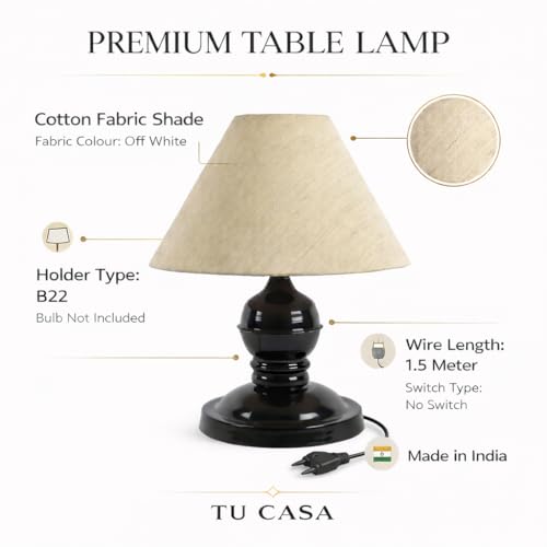 Tu Casa Table Lamps BLACK Metal Base with Off-White Cotton (Off-White) Shades for Home Décor, Bedrooms, Living room, Gifting, Diwali Decoration, Dining Space, Study Room, Restaurants (H-10") - Image 4