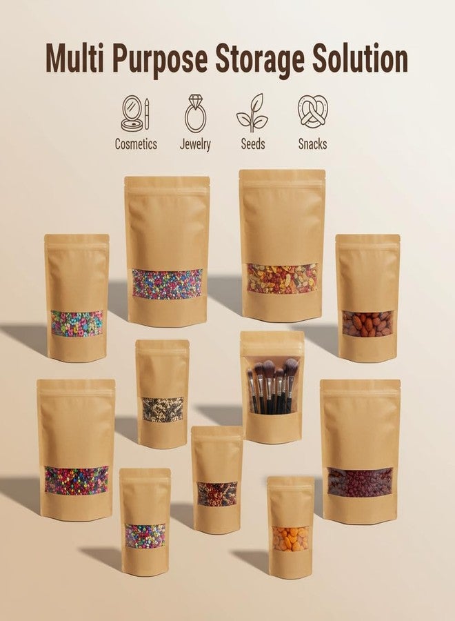 Khaana Packaging Brown Kraft Paper Zip Lock Stand Up Pouches 500 g (9X6") | Pack of 100 | Transparent Rectangle Window | Air Tight Self Sealing | Water Proof & Oil Proof | Reusable Food Storage Bags - Image 2