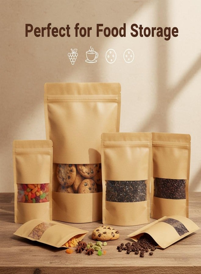 Khaana Packaging Brown Kraft Paper Zip Lock Stand Up Pouches 500 g (9X6") | Pack of 100 | Transparent Rectangle Window | Air Tight Self Sealing | Water Proof & Oil Proof | Reusable Food Storage Bags - Image 5