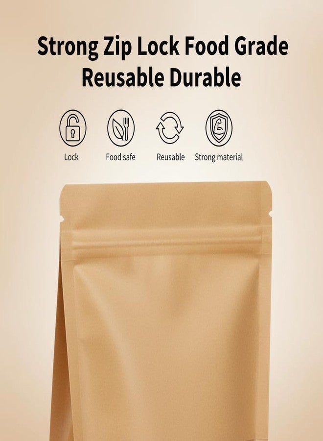 Khaana Packaging Brown Kraft Paper Zip Lock Stand Up Pouches 500 g (9X6") | Pack of 100 | Transparent Rectangle Window | Air Tight Self Sealing | Water Proof & Oil Proof | Reusable Food Storage Bags - Image 3