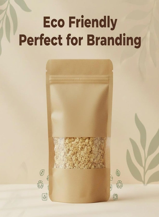 Khaana Packaging Brown Kraft Paper Zip Lock Stand Up Pouches 500 g (9X6") | Pack of 100 | Transparent Rectangle Window | Air Tight Self Sealing | Water Proof & Oil Proof | Reusable Food Storage Bags - Image 4