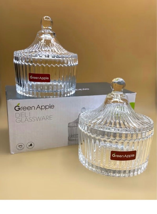 Green Apple 2pes Date Bowl With Lid Glass - Image 2
