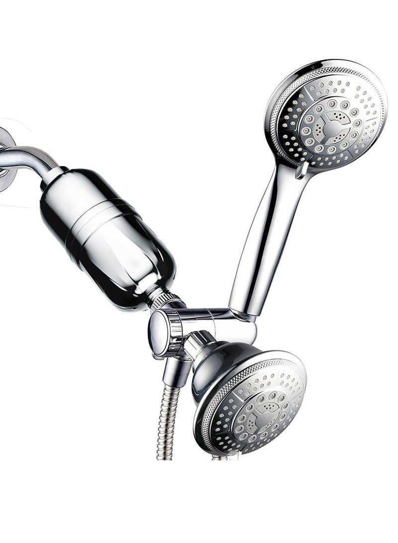 فلتر دش للمياه العسيرة، فلتر مياه الدش، فلتر رأس دش عالي الإنتاجية، يأتي مع خرطوشة فلتر قابلة للاستبدال: يزيل الكلور والفلورايد والمعادن الثقيلة، نظام ترشيح منعم للبشرة الجافة والشعر وقشرة الرأس