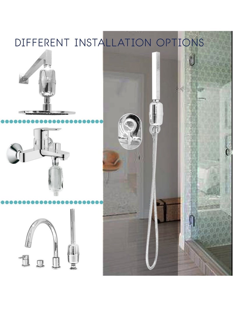 فلتر دش للمياه العسيرة، فلتر مياه الدش، فلتر رأس دش عالي الإنتاجية، يأتي مع خرطوشة فلتر قابلة للاستبدال: يزيل الكلور والفلورايد والمعادن الثقيلة، نظام ترشيح منعم للبشرة الجافة والشعر وقشرة الرأس