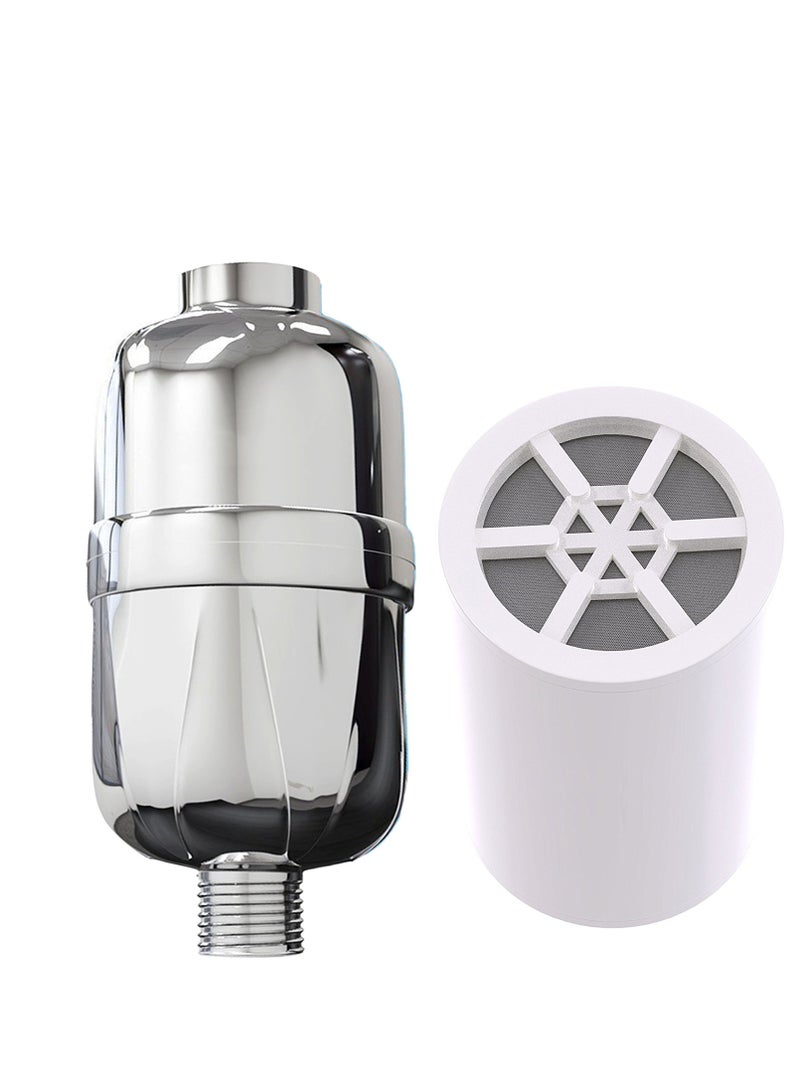 فلتر دش للمياه العسيرة، فلتر مياه الدش، فلتر رأس دش عالي الإنتاجية، يأتي مع خرطوشة فلتر قابلة للاستبدال: يزيل الكلور والفلورايد والمعادن الثقيلة، نظام ترشيح منعم للبشرة الجافة والشعر وقشرة الرأس