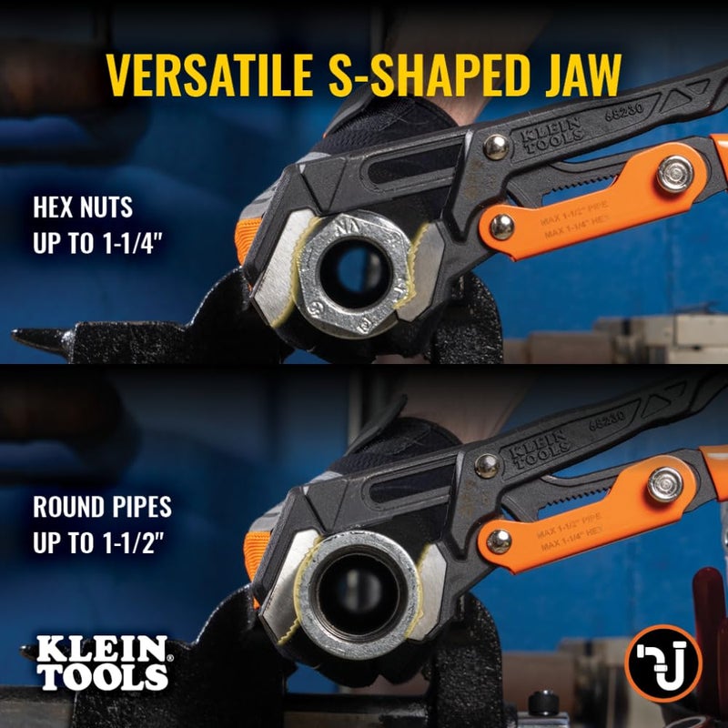 كلاين تولز مفتاح ربط الأنابيب 68230 من كلاين تولز، مفتاح ربط سباكين سريع الضبط يناسب ما يصل إلى 1-1/2 بوصة من الأنابيب المستديرة وصواميل سداسية مقاس 1-1/4 بوصة 13 بوصة - Image 2