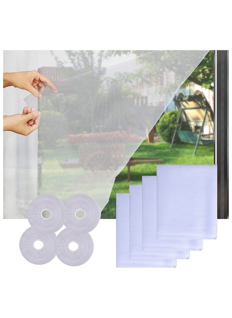 Generic - 4 Packs Fly Screen Nets for Window DIY Self-Adhesive Window Screen Mesh with 4 Rolls White Tapes Washable and Reusable Block Mosquitoes Flies and Bugs Enter 1.3M x 1.5M - Image 1