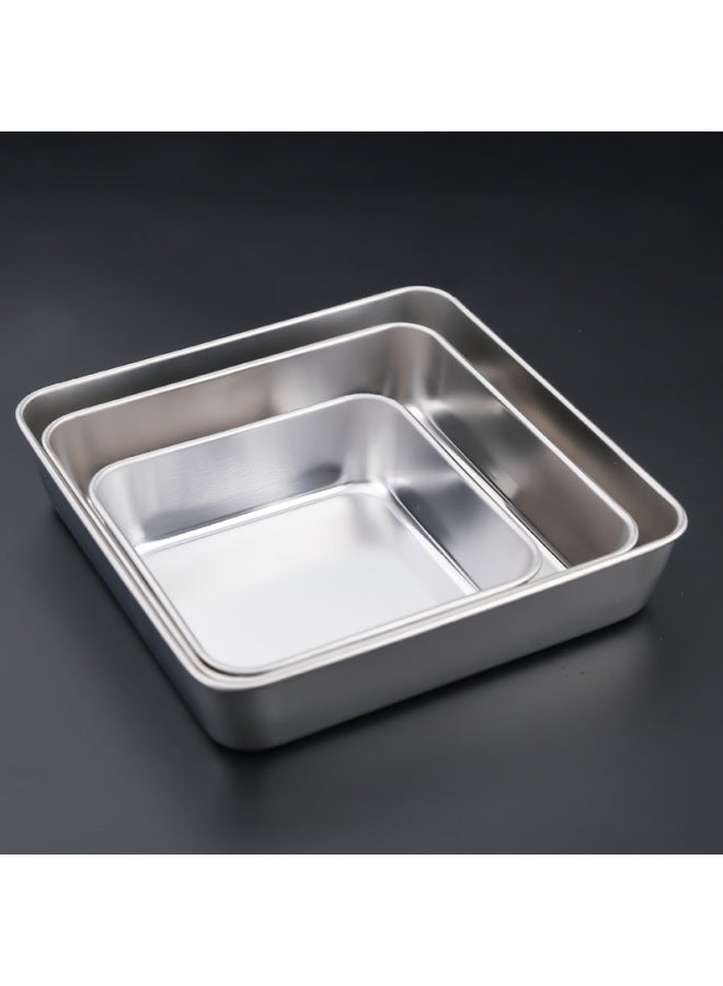 304 Stainless Steel Deepened Baking Tray Japanese Flat Bottom Hotel Tray Square Drain Tray With Lid Preservation Box-Specifications:430# Single Disc 15*15*5.0CM Net Rack - Image 5