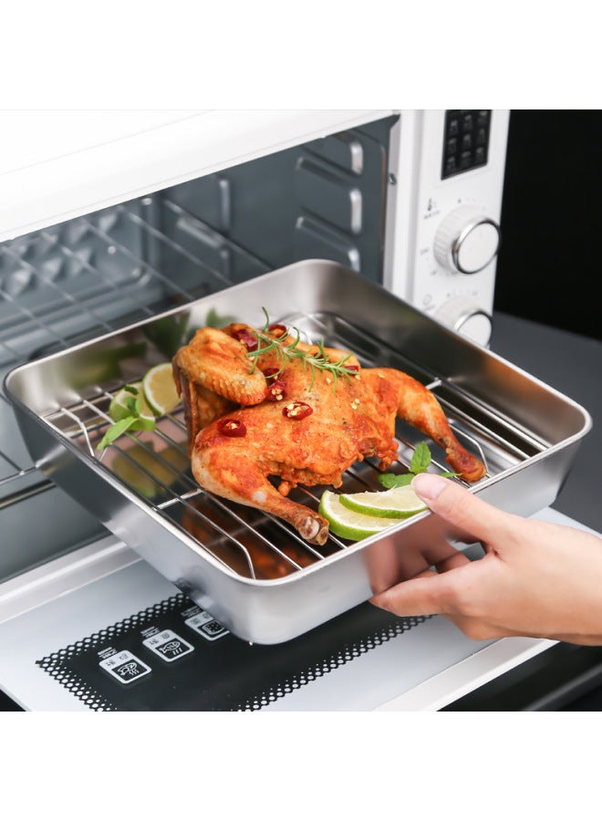 304 Stainless Steel Deepened Baking Tray Japanese Flat Bottom Hotel Tray Square Drain Tray With Lid Preservation Box-Specifications:430# Single Disc 15*15*5.0CM Net Rack - Image 3