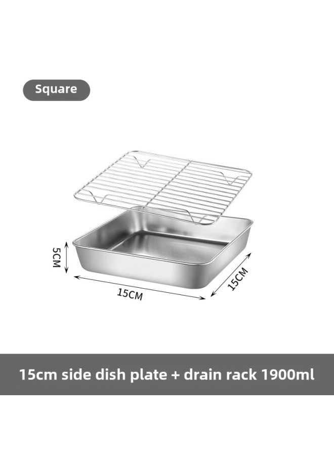 304 Stainless Steel Deepened Baking Tray Japanese Flat Bottom Hotel Tray Square Drain Tray With Lid Preservation Box-Specifications:430# Single Disc 15*15*5.0CM Net Rack - Image 1