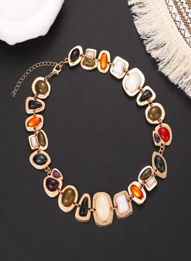 BVGA Gold Gemstone Charm Choker Necklace for Women Colorful Vintage Resin Gem Link Necklace Retro Jewelry Gifts - Image 3